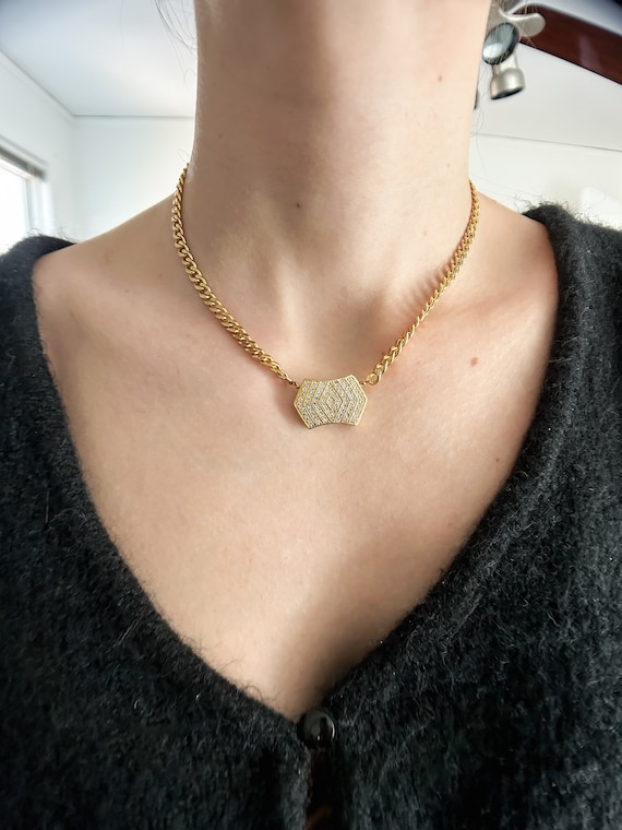 Crystal Rhinestone Gold Cuban Chain Necklace gold Nameplate Choker streetwear Layering Chain baddie Aesthetic statement Jewelry e Girl Chain Etsy Ireland