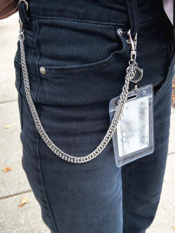 Belt Loop pants chain ID badge,corporate goth,punk chains,90s grunge,wallet chain,ID holder,retractable badge reel,goth gift,elder emo,edgy