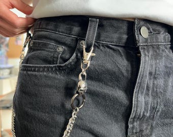 Kubanische Kette Gürtelschlaufe Hosenkette ,Goth Punk Grunge Ketten ,Beutelkette ,industrielle Silber Schäkelschließe , Emo Zubehör,alternative