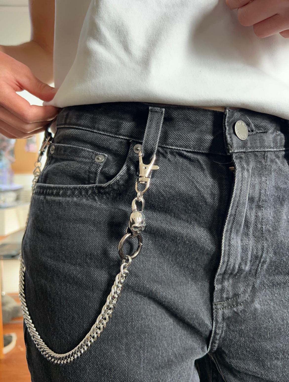 Vintage SILVER CHAINS BELT 1990s Studded Fetish Adjustable 90s Edgy Punk 32”-36” 90s vintage studded punk - Gem main image 4