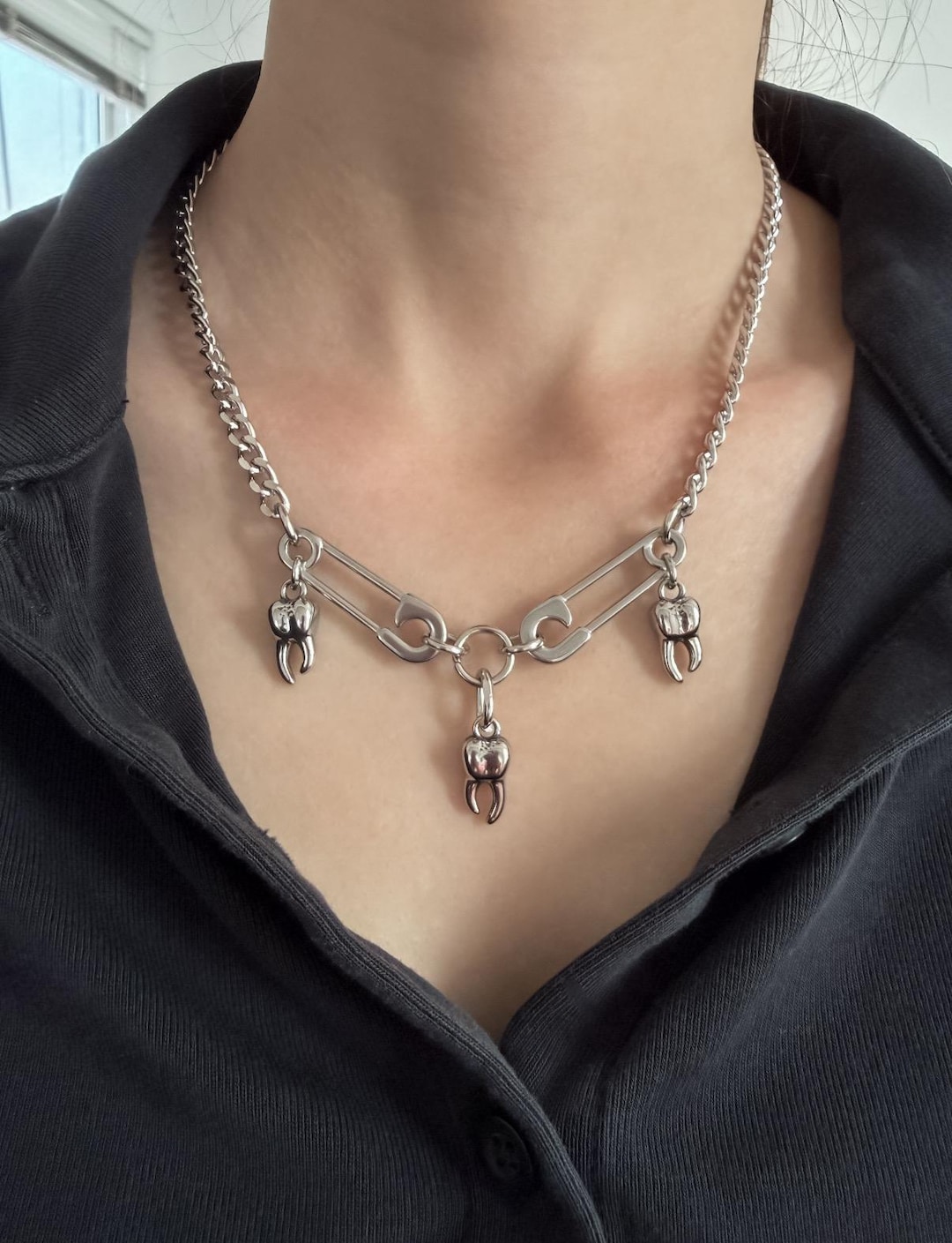 Silver Tooth Charm Necklace,y2k Jewelry,macabre Accessories,gothic Punk ...