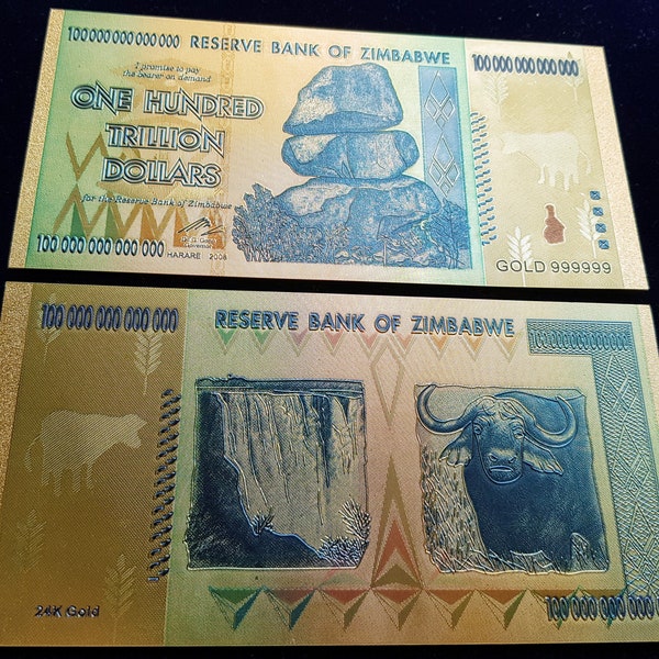 Bankbiljet van 100 biljoen dollar Zimbabwe - 99,9% pure 24-karaats goudfolieversie van papieren notitie, wereldvaluta, collectie, cadeau, souvenir