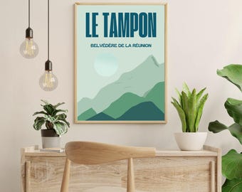 Kreolsk väggposter från Réunion | LE TAMPON | Minimalistisk målning | Väggtryck | Réunion-poster | Bild