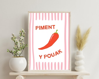 Kreolsk väggposter från Réunion | PIMENT Y POUAKI Minimalistisk målning | Väggtryck | Poster av Réunion |