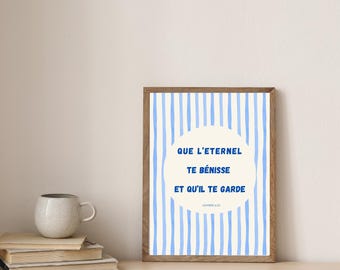 Bibelversposter | NUMMER 6:24 | Minimalistisk bild | Väggtryck | Kristen poster | BLÅ