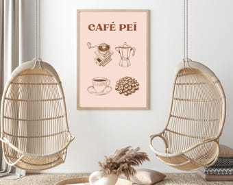 Kreolsk väggposter från Réunion | Peî Coffee | Minimalistisk målning | Väggtryck | Réunion-affisch