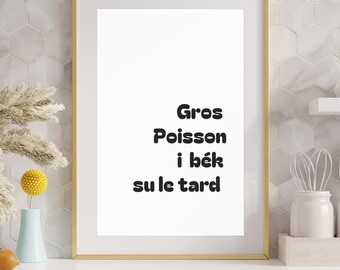 Kreolsk väggposter från Réunion | Stor fisk | Bek su le tard | Minimalistisk målning | Väggtryck | Poster från Réunion |