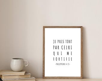 Bibelversposter | Allt förmår jag genom honom som ger mig kraft | Minimalistisk målning | Väggkonst | Kristen poster
