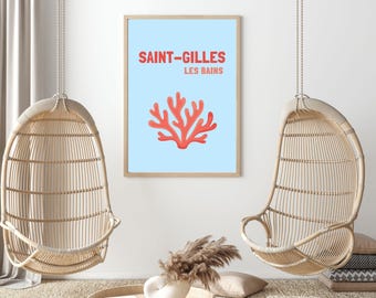 Kreolsk väggkonst från Réunion | Saint-Gilles-les-Bains | Minimalistisk målning | Väggtryck | Poster av Réunion | Bild