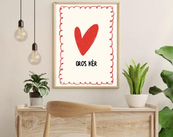 Kreolsk väggkonst från Réunion | Stort hjärta | Minimalistisk målning | Väggtryck | Réunion-affisch | Bild