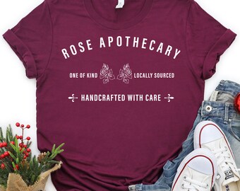 Rose Apothecary Shirt, Schitt Creek Shirt, Rosebud Motel Shirt, Handcrafted with Care, Moira Rose Shirt, David Rose Shirt, Schitt Creek Gift