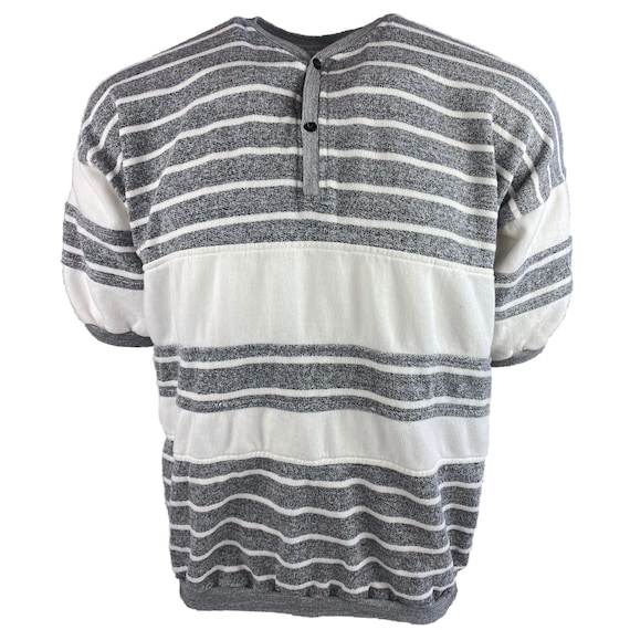 Vintage Givenchy Grey Striped Short Sleeve Henley