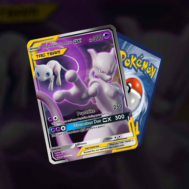 Mew & Mewtwo Tag Team GX Custom Made | Etsy
