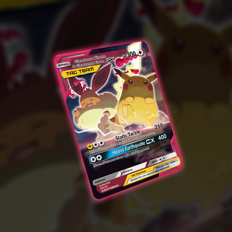 Gigantamax Eevee Pikachu Tag Team Custom Card Etsy