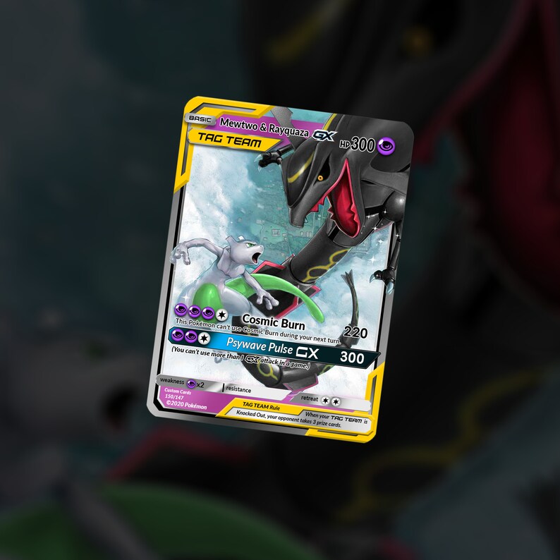 Shiny Mewtwo & Rayquaza Tag Team GX Custom Cards | Etsy