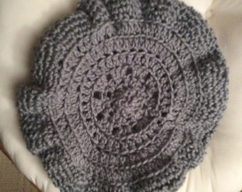 Crocheted grey beret hat