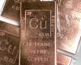 Solid Copper One Pound Bar Ingot, Stocking Stuffer, Pure Copper Bullion, Fine .999, 1lb. Copper Bar, Science Gift