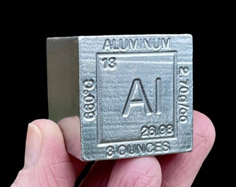 Aluminium (Al) elementkub, periodiskt system, vetenskaplig gåva