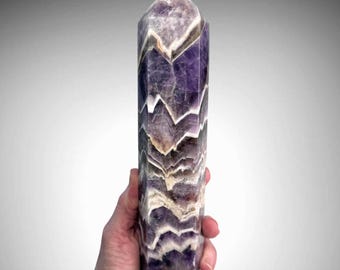 Chevron Amethyst 8.7” Polished Crystal Point Tower Crown Chakra Stone