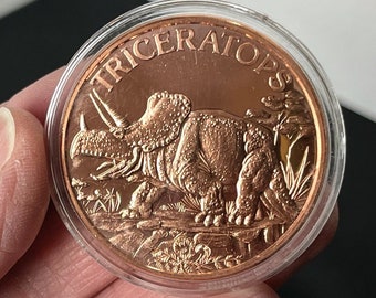 Triceratops Copper 1oz. Collector Coin / Stocking Stuffer Holiday Gift / .999 Fine Copper Coin