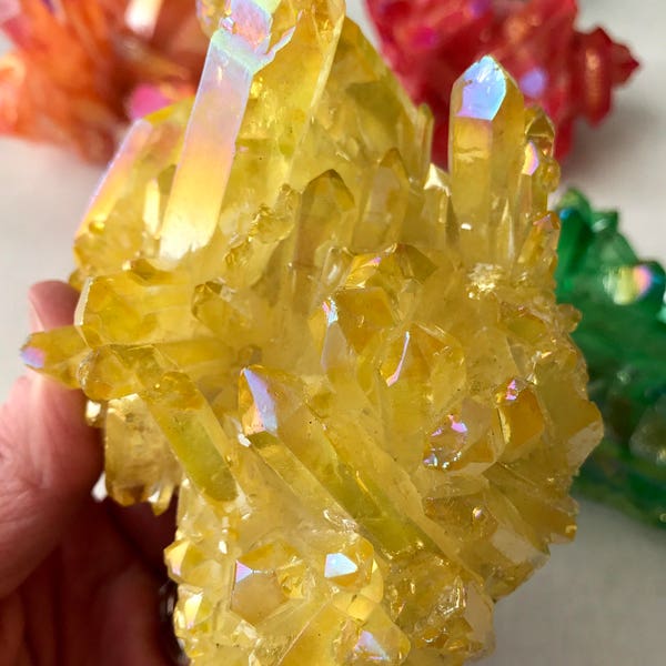 Aura Quartz Crystal Cluster SUNSHINE Yellow! Titanium Coated, 271g