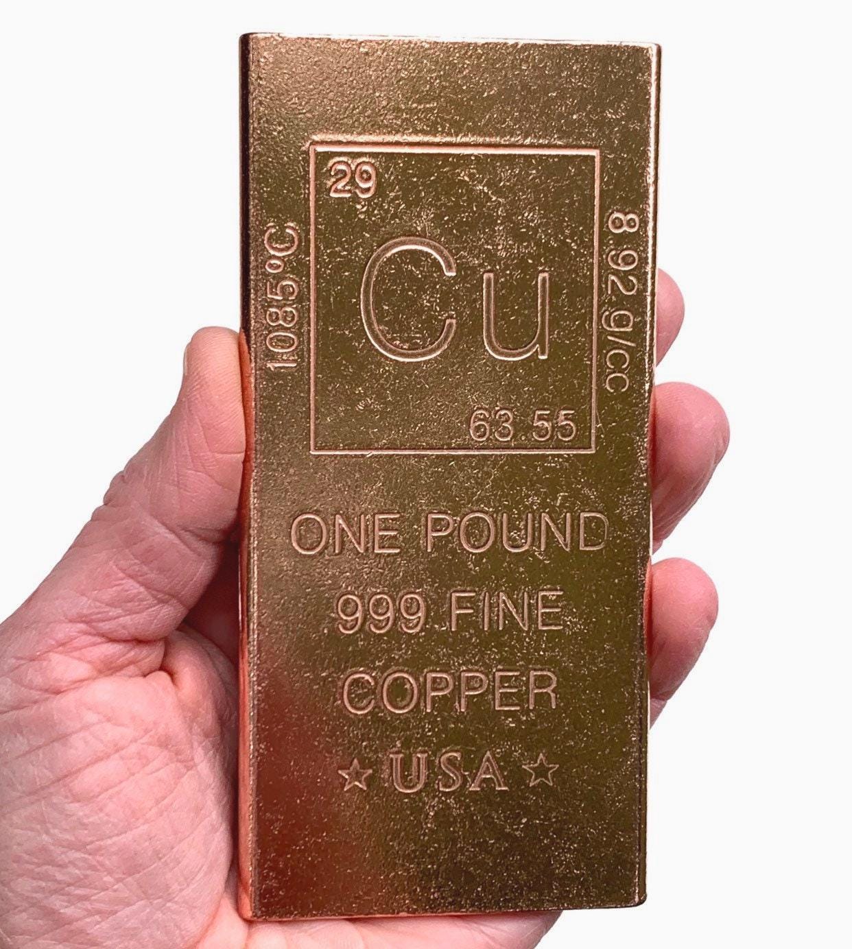 Copper One Pound Solid Bar Ingot, Stocking Stuffer, Pure .999 Fine