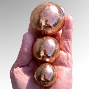 SET of 3 Copper Balls // SOLID 99.9% Pure Copper Spheres // Large, Medium and Small // Pure Copper Orbs