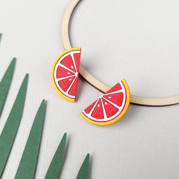 Grapefruit Polymer Clay Earrings