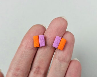 Two Tone Small Square Polymer Clay Studs