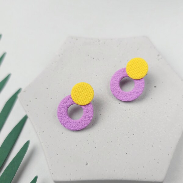 Purple and Yellow Small Hoop Earrings