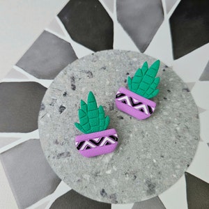 Plant in a pot polymer clay earrings Purple pot