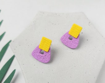 Yellow and Purple Small Stud Earrings