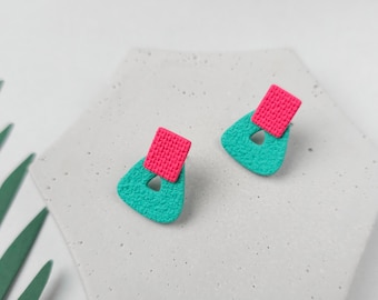 Hot pink and Turquoise Small Stud Earrings