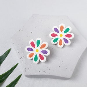 Colorful flower polymer clay earrings image 1