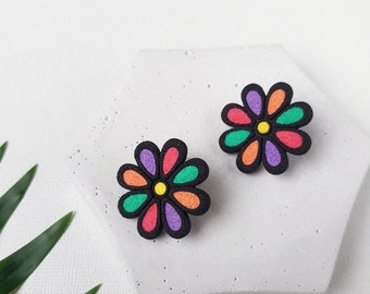 Rainbow flower polymer clay earrings