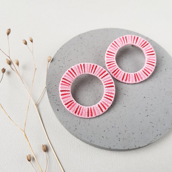 Pink earrings, Hoop polymer clay jewelry