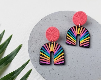 Statement earrings, Rainbow polymer clay jewelry