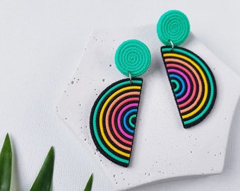 Stud earrings, Rainbow polymer clay jewelry