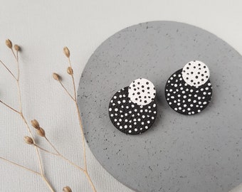 Black earrings, White polymer clay jewelry