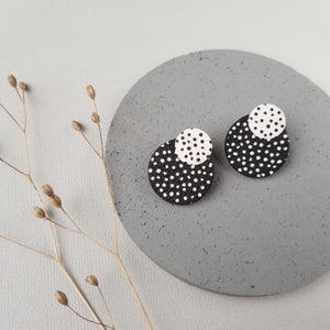 Black earrings, White polymer clay jewelry