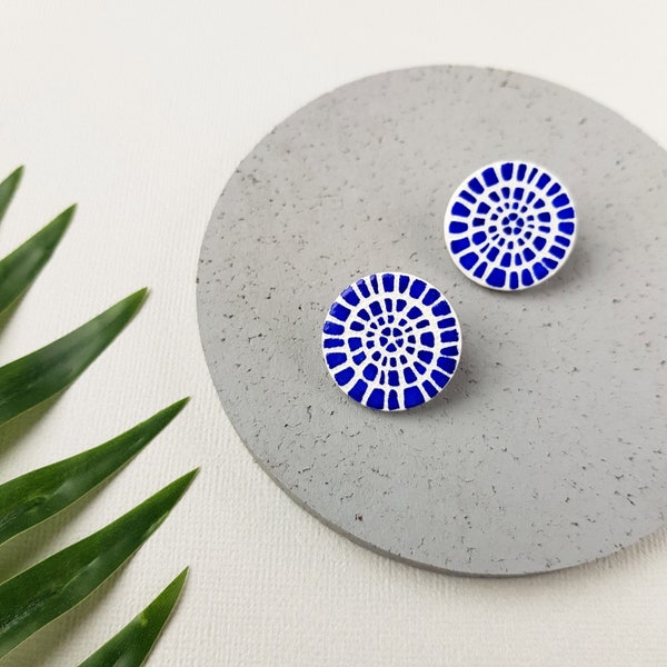 Circle stud earrings, Geometric polymer clay jewelry