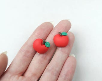 Red Small Apple Polymer Clay Studs