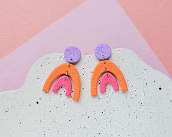 Fun Statement polymer clay earrings, Colourful Arch Studs, Gift For Best friend