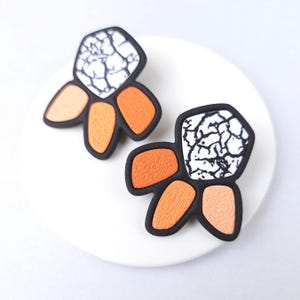 Orange and Black Statement Polymer Clay Earrings