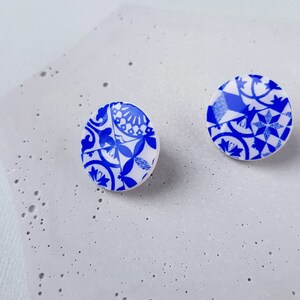 Blue cute earrings, Fun polymer clay jewelry image 2