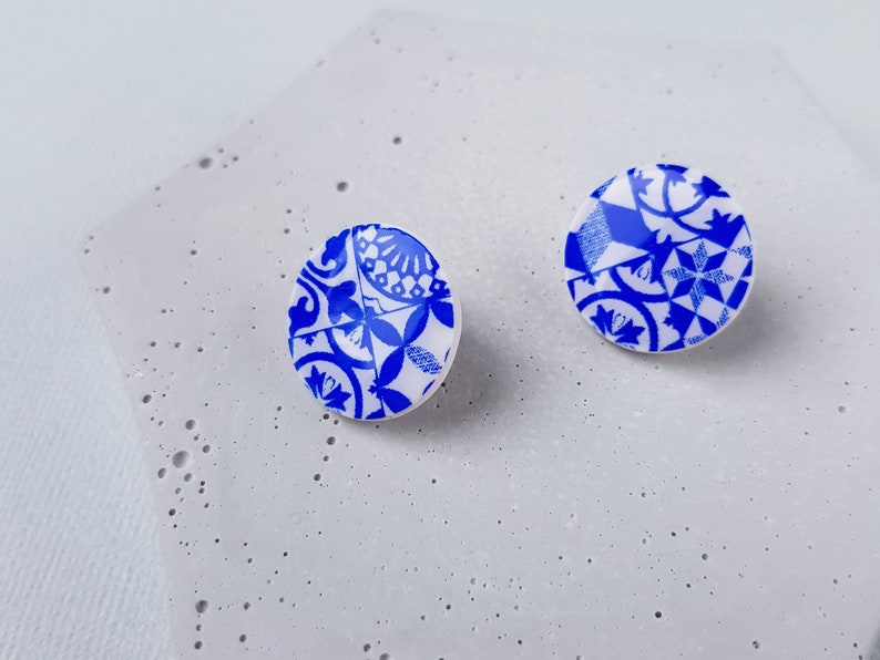 Blue cute earrings, Fun polymer clay jewelry image 2