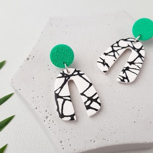 Marble arch earrings, Geometric polymer clay jewelry image 2