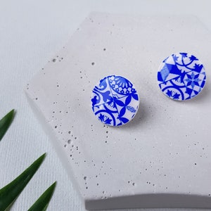 Blue cute earrings, Fun polymer clay jewelry image 1