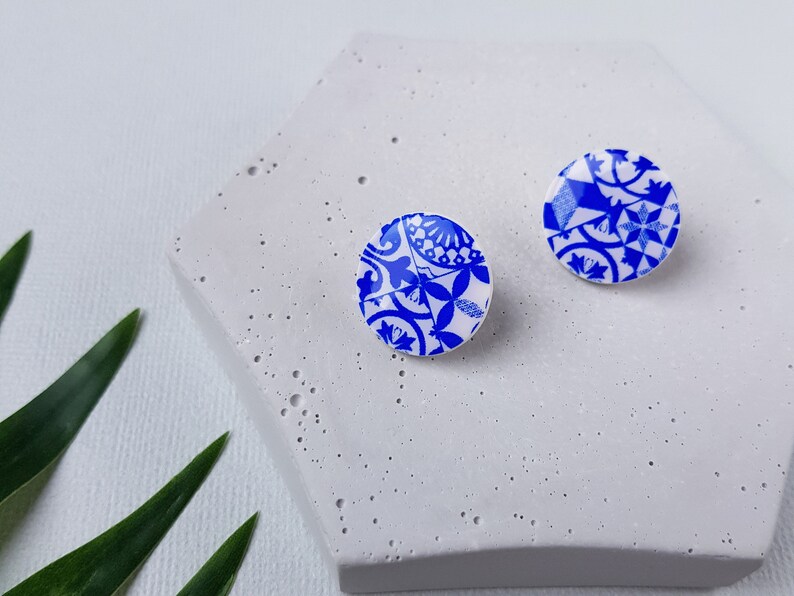 Blue cute earrings, Fun polymer clay jewelry image 1