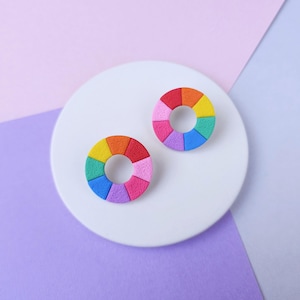 Rainbow Hoop Polymer Clay Earrings